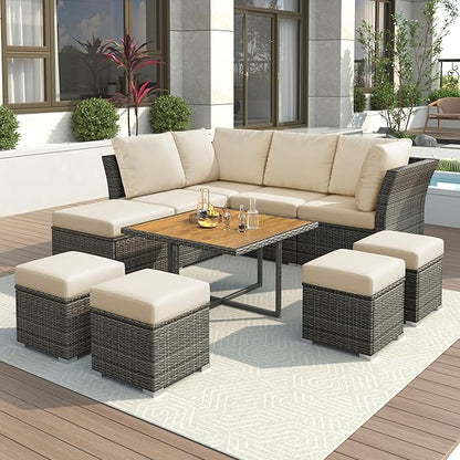 9 Pieces Outdoor Furniture All Weather Patio Sectional Sofa PE Wicker Modular Conversation Sets with Coffee Table and Storage Ottoman, Onesize, Ze-Grey - LeafyLoom