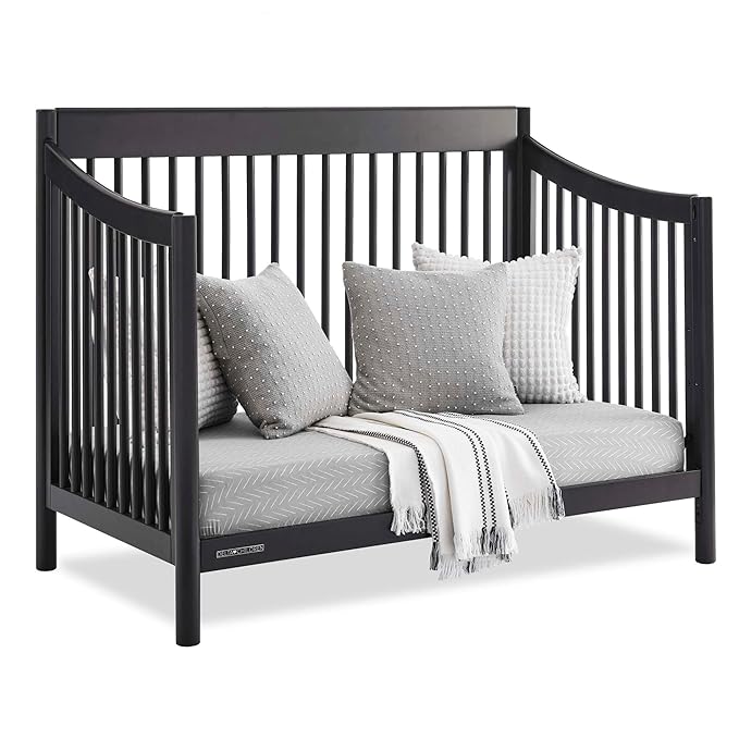 Delta Children Brooks 6-in-1 Convertible Crib, Midnight Grey + Simmons Kids Quiet Nights Breathable Crib Mattress with Removable/Machine Washable Cover (Bundle) - LeafyLoom