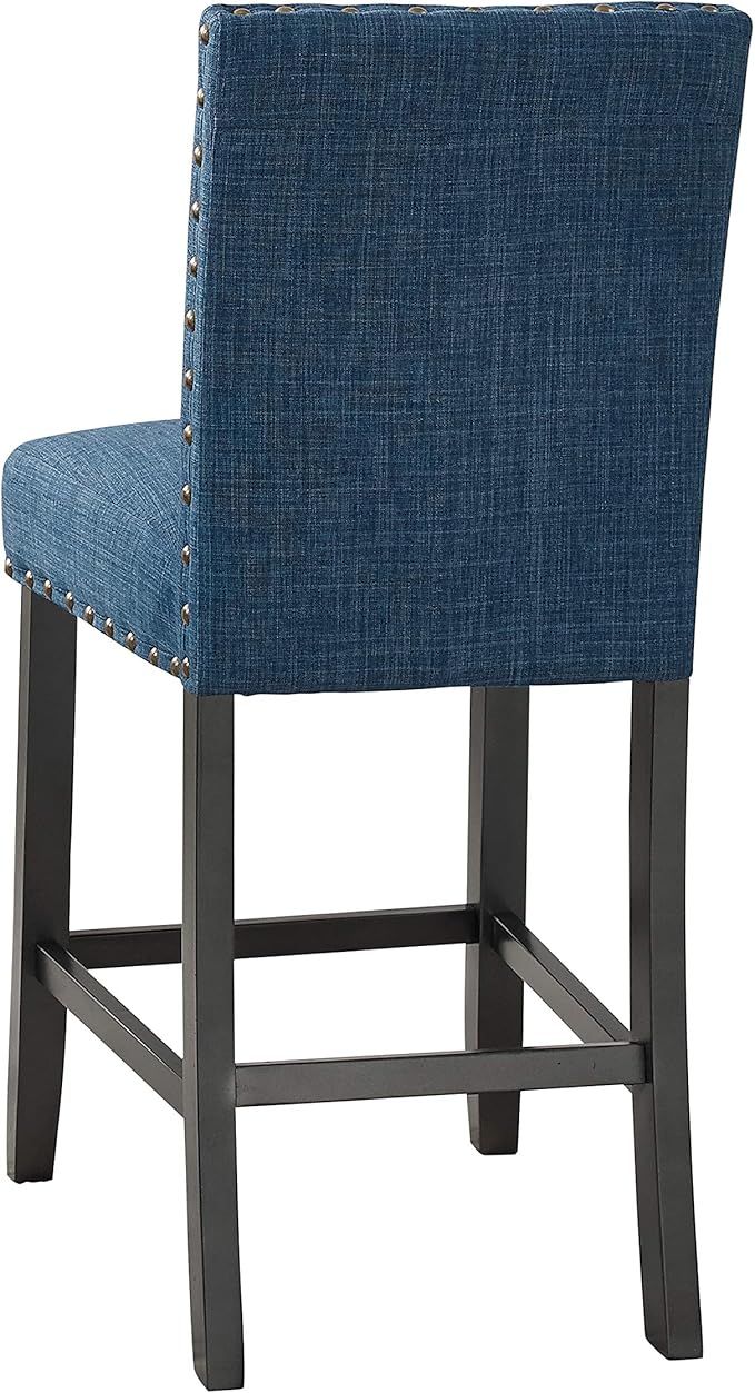 New Classic Furniture Crispin Counter Dining Chair (Set of Six), 100% Polyester Marine Blue Fabric with Espresso Legs - LeafyLoom