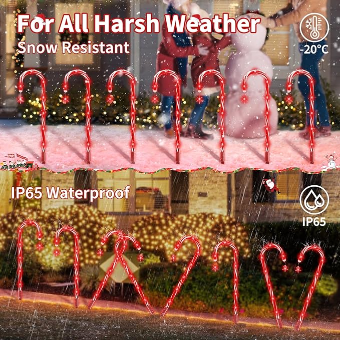 AOSEA Christmas Decorations Outdoor, 80 Red LEDs Solar Christmas Candy Cane Lights, 10 Pack Solar Pathway Lights with 8 Lighting Modes, Waterproof Solar Lights for Yard, Walkway, Lawn, Garden Decor AOSEA