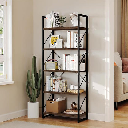 YITAHOME 5-Tier Bookshelf, Freestanding Book Shelf, Industrial Minimalist Open Display Storage Book Shelves Standing Shelving Unit for Living Room Bedroom Home Office, Rustic Brown - LeafyLoom