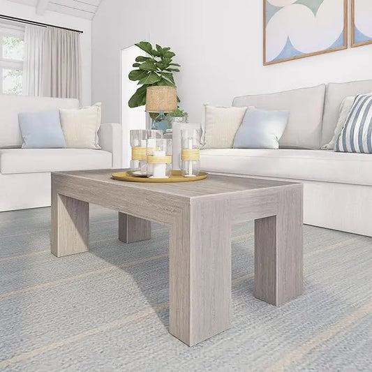 Plank+Beam Modern Rectangular Coffee Table, Solid Wood, 40 Inch, Rectangle Coffee Table for Living Room, Mini Center Tables for Small Spaces, Small Living Space Tea Table, Seashell Wirebrush - LeafyLoom