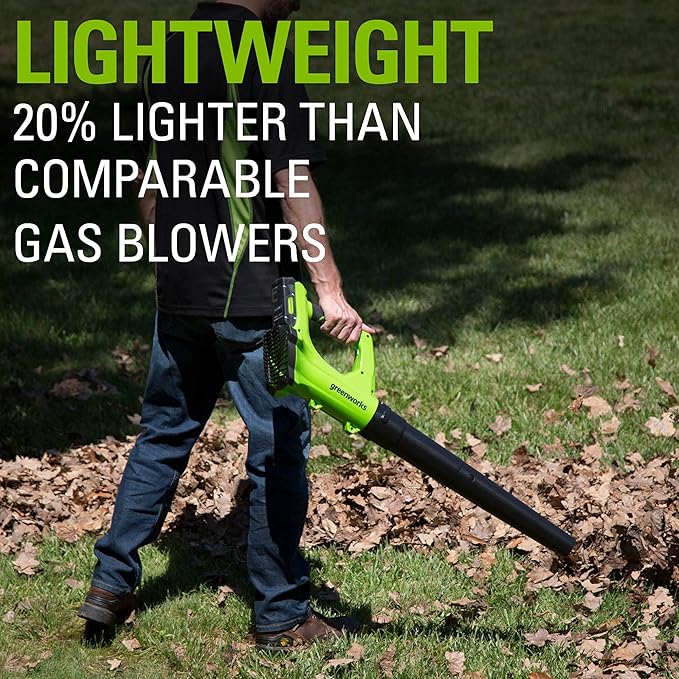 Greenworks 24V Axial Leaf Blower (100 MPH / 330 CFM), 2Ah Battery and Charger Included - LeafyLoom