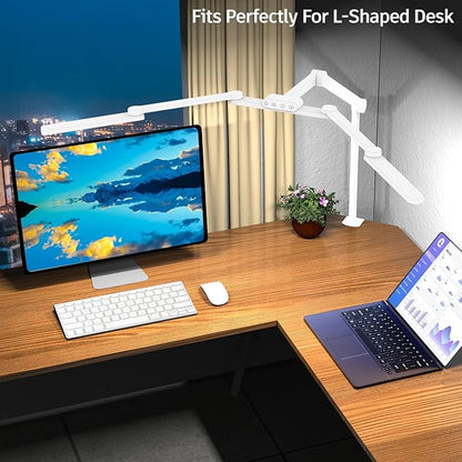 Transformable LED Desk Lamp, 41.5" Large Architect Desk Lamp with Clamp, White Computer Desk Light for Home Office, 24W Ultra Bright Auto Dimming Office Lighting Table Light for Crafting - LeafyLoom