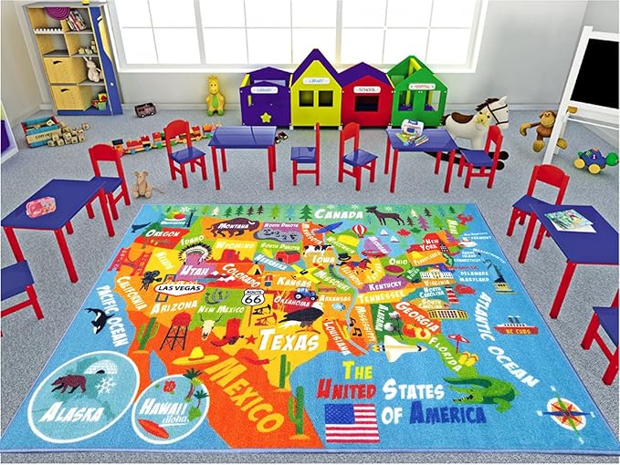 KC Cubs Playtime Collection USA United States Map Educational Learning & Game Area Rug Carpet for Kids and Children Bedrooms and Playroom (3'3" x 4'7") - LeafyLoom