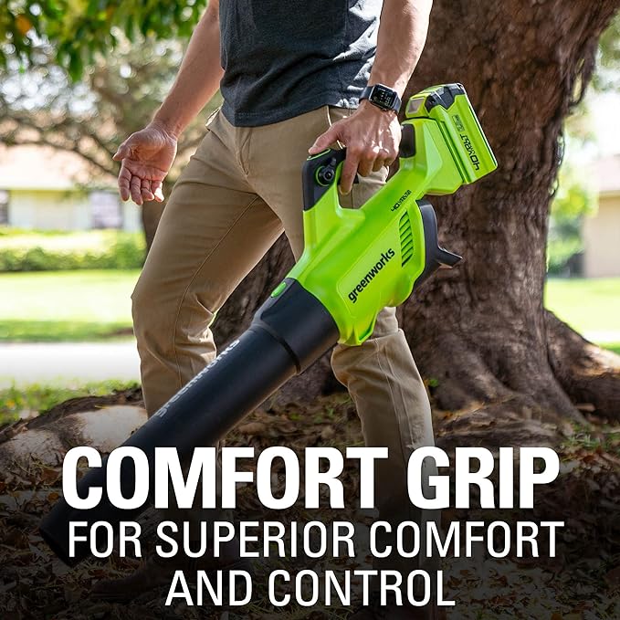 Greenworks 40V (120 MPH / 500 CFM / 75+ Compatible Tools) Cordless Axial Leaf Blower, 2.5Ah Battery and Charger Included - LeafyLoom