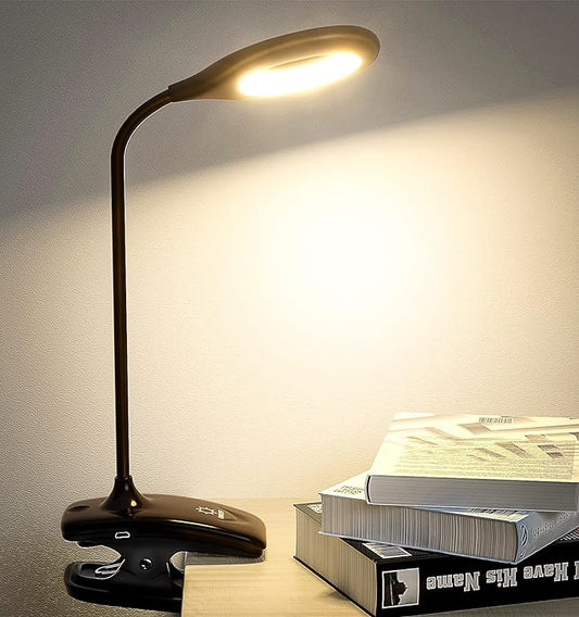 DEEPLITE LED Desk Lamp Clip on Lamp Battery Powered Clip on Light Book Light for Bed, Eye-Caring Flexible Arm Memory Touch 3 Color Modes & Stepless Brightness Portable Reading Light for Study Work. - LeafyLoom