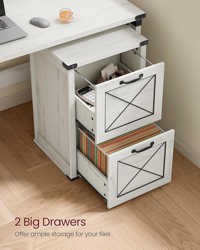 VASAGLE File Cabinet, Filing Cabinet with 2 Drawers, Printer Stand, Fit A4, Letter Size, Hanging File Folders, Modern Farmhouse Style, for Home Office, Study, Rustic White UOFC048T73 - LeafyLoom