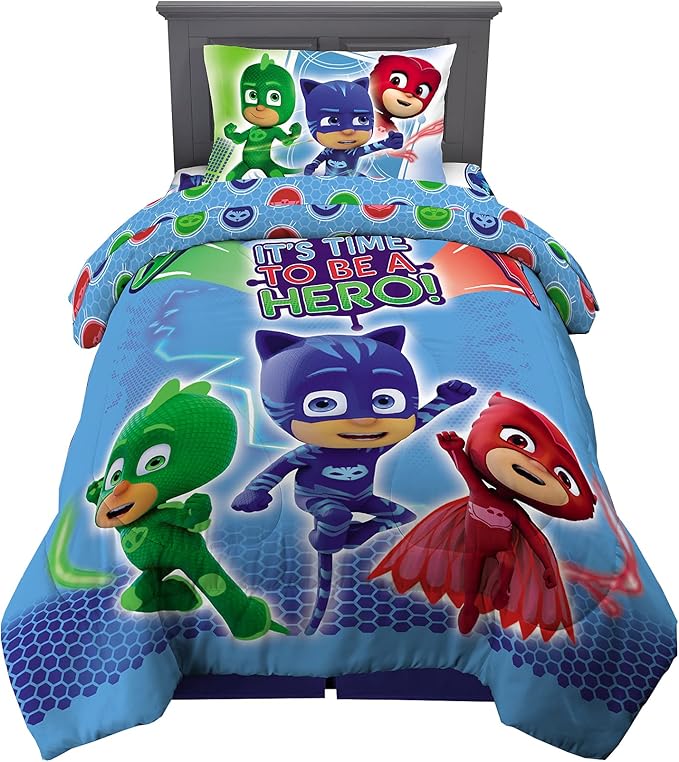 Franco Kids Bedding Super Soft Comforter and Sheet Set, 4 Piece Twin Size, PJ Masks - LeafyLoom