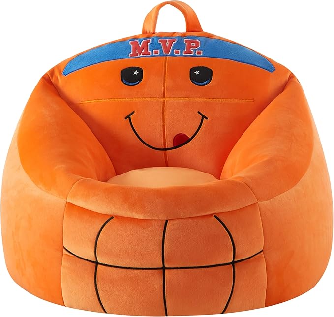 Heritage Kids Micromink Squishy Bean Bag Chair for Kids Ages 3+, Basketball - LeafyLoom