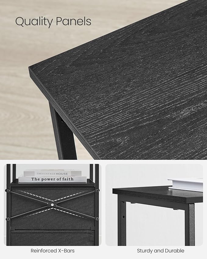 VASAGLE Nightstand, Side Table with 2 Fabric Drawers, 24-Inch Tall End Table with Storage Shelf, Bedroom, Ash Black and Black ULGS025B21 - LeafyLoom