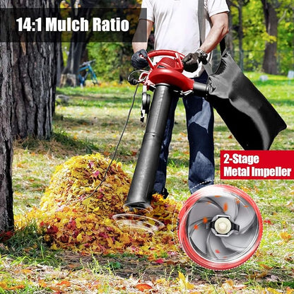 LawnMaster Red Edition BV1210 1201 Electric Blower Vacuum Mulcher 12 Amp 2-Speed Adjustment with Metal Impeller 240 MPH 380 CFM 14:1 Mulch Ratio - LeafyLoom