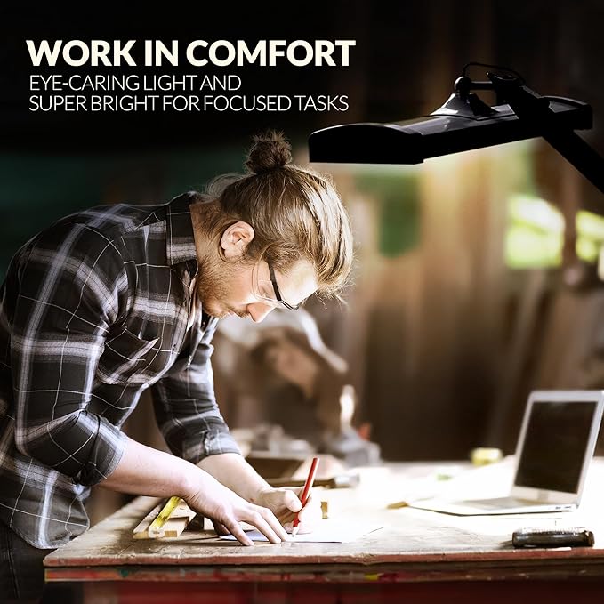 Super Bright 2,300 Lumens Powerful Professional Eye Care LED Desk Lamp, Brightness Adjustable, Task Light for Home, Beauty, Crafting, Office, Workbench (Daylight, Dimmable, Black) - LeafyLoom