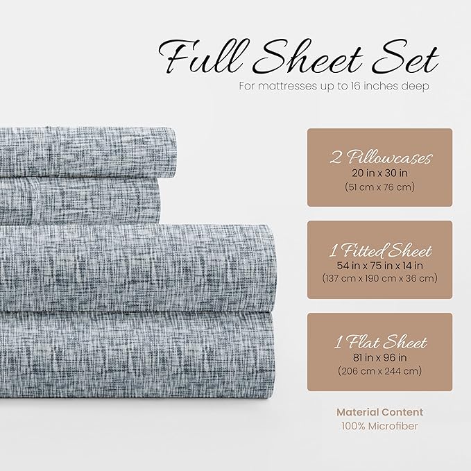 Linen Market 4 Piece Full Bedding Sheet Set (Light Blue Chambray) - Sleep Better Than Ever with These Ultra-Soft & Cooling Bed Sheets for Your Full Size Bed - Deep Pocket Fits 16" Mattress - LeafyLoom