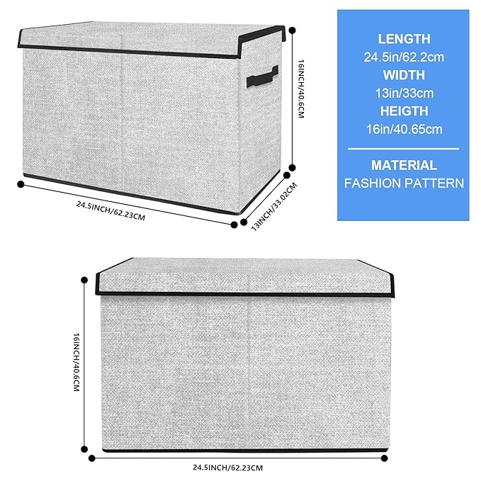 homyfort Large Toy Box Storage Chest for Girls Kids,Collapsible Toy Bin Organizer Basket with Lids for Blanket,Toys,Toddler,Nursery,Playroom (White) - LeafyLoom