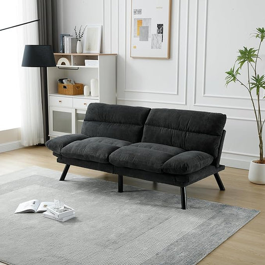 70.08" Modern Upholstered 2 Seaters Soft with Metal Feet,Accent Deep Seat Loveseat Double Sofas Couch w/Convertible Bed,for Dorm,Apartment,Studio,Office,Dark Gray - LeafyLoom