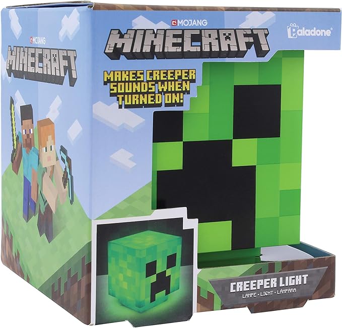 Paladone Minecraft Creeper Desk Light with Official Creeper Sounds, Handheld Night Light for Kids Room or Gamer Décor - Licensed Minecraft Gifts - LeafyLoom