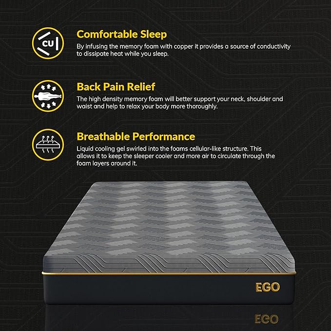 EGOHOME Hybrid Queen Mattress 12 Inch, Mattress with Cooling Cover, Comfort Foam & Pocket Spring Bed in a Box, Targeted Support Pressure Relief, CertiPUR-US Certified, Made in USA, 60x80x12 Black - LeafyLoom