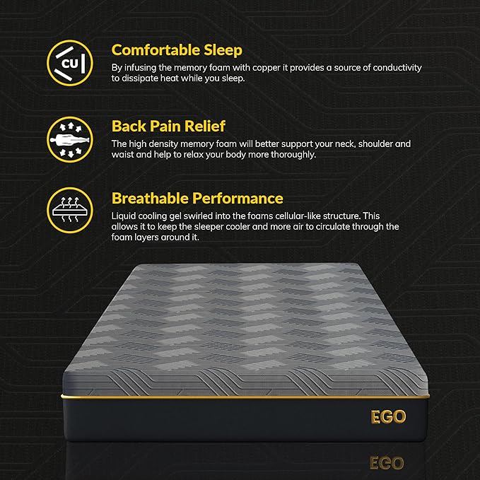 EGOHOME Hybrid King Mattress 12 Inch, Mattress with Cooling Cover, Comfort Foam & Pocket Spring Bed in a Box, Targeted Support Pressure Relief, CertiPUR-US Certified, Made in USA, 76x80x12 Black - LeafyLoom