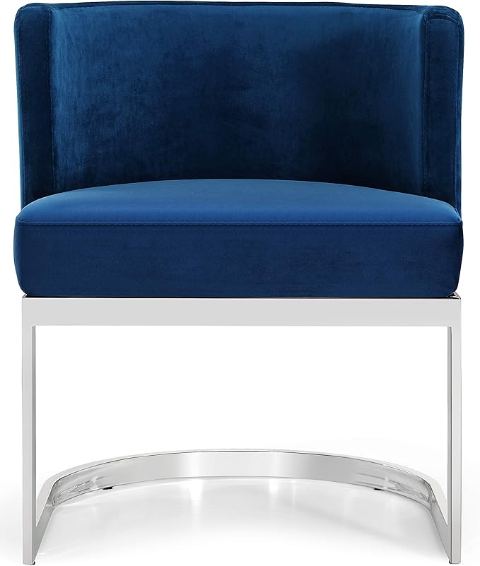 Meridian Furniture Gianna Collection Modern | Contemporary Velvet Upholstered Dining Chair with Polished Chrome Metal Frame, 24" W x 22" D x 29.5" H, Navy - LeafyLoom