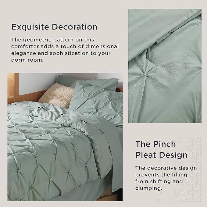 Bedsure Twin XL Comforter Set - Extra Long 5 Pieces Dorm Bedding Sets, Pinch Pleat Bed in a Bag with Comforter, Sheets, Pillowcase & Sham - LeafyLoom