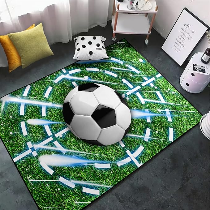 Football Rug for Boys Room - Soccer Rug for Boys Room Football Printed Rug for Kids Room Football Decor for Boys Bedroomsports Ball Doormat for Living Room Bedroom,4'5''×6' - LeafyLoom