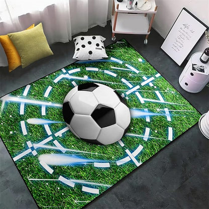 Football Rug for Boys Room - Soccer Rug for Boys Room Football Printed Rug for Kids Room Football Decor for Boys Bedroomsports Ball Doormat for Living Room Bedroom,4'×5' - LeafyLoom