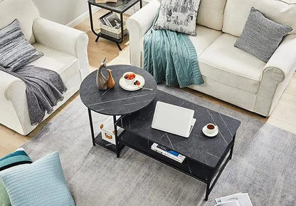 WOHOMO Coffee Table, Black Modern Coffee Tables for Living Room 2 in 1Detachable Small Center Table Set with Storage, Black Marble - LeafyLoom