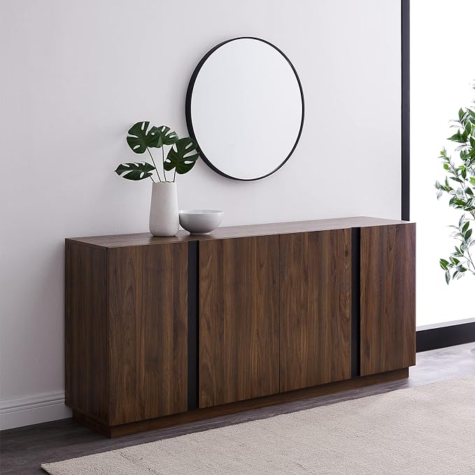 Walker Edison Liss Contemporary 4-Door Minimalist Sideboard, 70 Inch, Dark Walnut - LeafyLoom