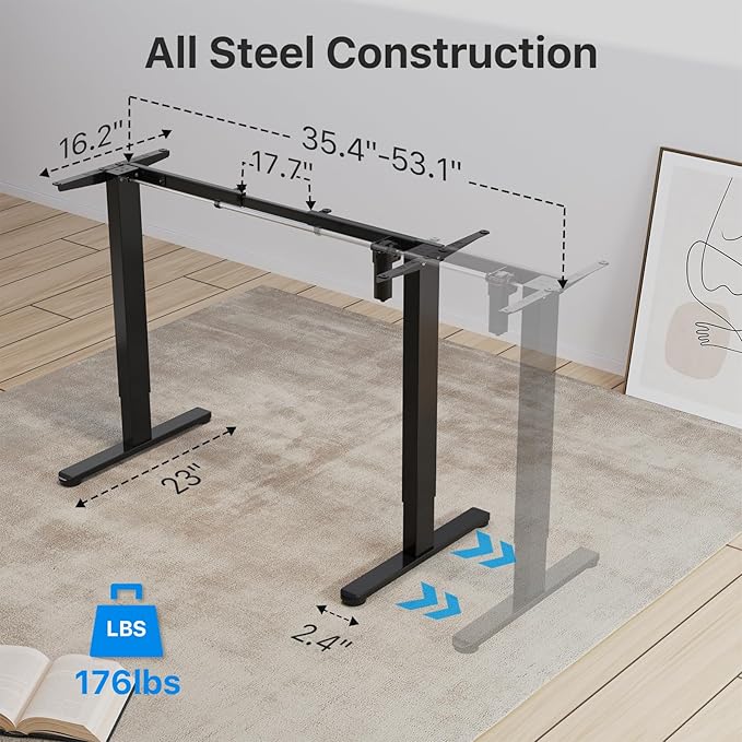 JOYSEEKER Electric Standing Desk Frame Workstation,Stand up Desk legs Height Adjustable,Ergonomic Sit Stand Desk Base for 39 to 63 inch Table Tops,Black - LeafyLoom