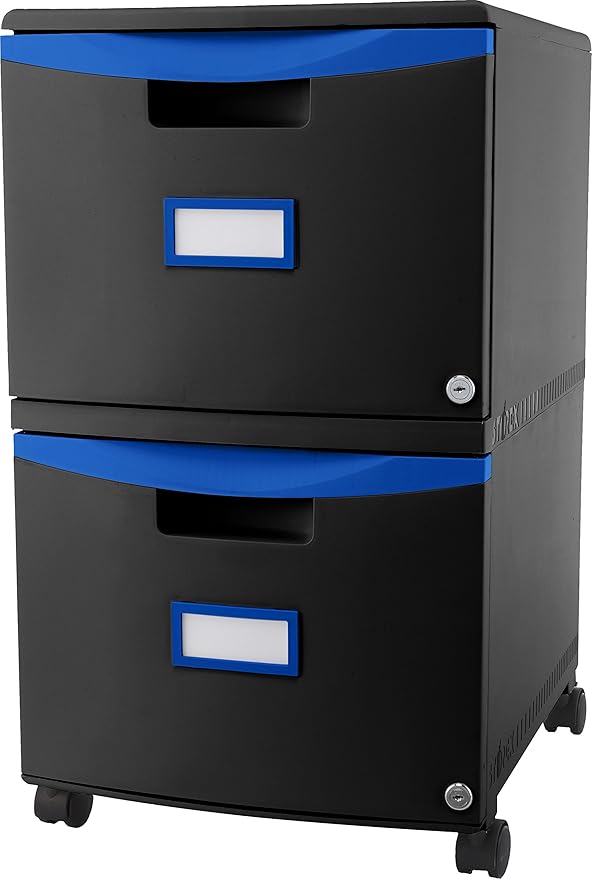 Storex 61314A01C File Cabinet, 1-Pack, Black/Blue - LeafyLoom