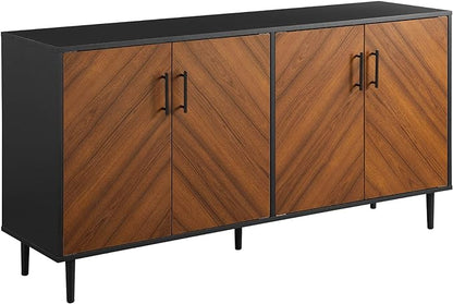 Walker Edison Caye Modern 4 Door Bookmatch Buffet, 58 Inch, Acorn/Black - LeafyLoom