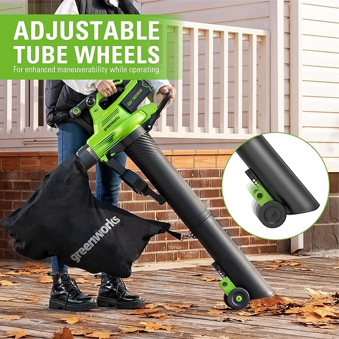 Greenworks 40V (230 MPH / 505 CFM / 75+ Compatible Tools) Cordless Brushless Leaf Blower / Vacuum, 5.0Ah Battery and Charger Included - LeafyLoom