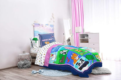 Jay Franco Minecraft Animal Patch 7 Piece Full Bed Set - includes Comforter & Sheet Set Bedding - Super Soft Fade Resistant Microfiber (Official Minecraft Product) - LeafyLoom