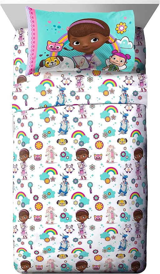 Jay Franco Disney Junior Doc McStuffins Hospital 5 Piece Twin Bed Set - includes Reversible Comforter & Sheet Set - Super Soft Fade Resistant Microfiber (Official Disney Junior Product) - LeafyLoom