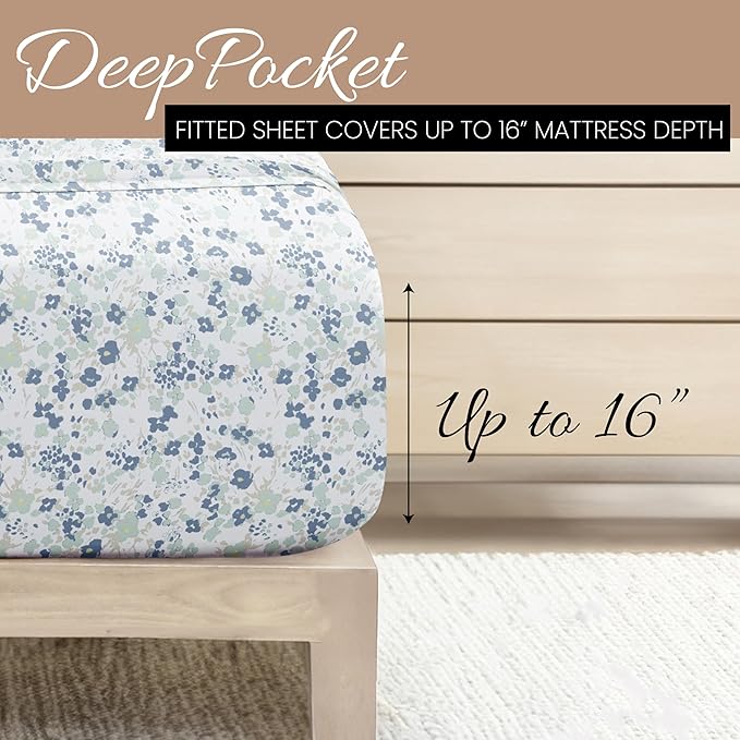 Linen Market 4 Piece Queen Bedding Sheet Set (Light Blue Violets) - Sleep Better Than Ever with These Ultra-Soft & Cooling Bed Sheets for Your Queen Size Bed - Deep Pocket Fits 16" Mattress - LeafyLoom