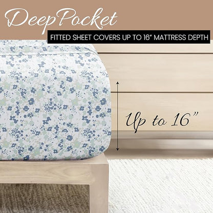 Linen Market 4 Piece Queen Bedding Sheet Set (Light Blue Violets) - Sleep Better Than Ever with These Ultra-Soft & Cooling Bed Sheets for Your Queen Size Bed - Deep Pocket Fits 16" Mattress - LeafyLoom