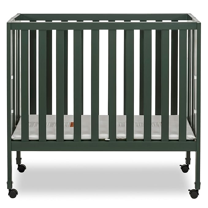 Jett Non-Full Size Folding Convertible Crib, Lightweight Portable Crib, Three Adjustable Mattress Height Settings, Easy to Fold Travel Crib, 1.5” Mattress Pad Included - LeafyLoom