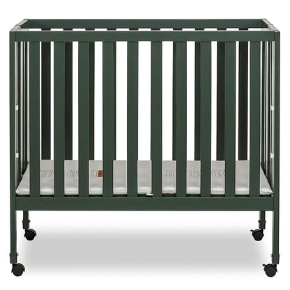 Jett Non-Full Size Folding Convertible Crib, Lightweight Portable Crib, Three Adjustable Mattress Height Settings, Easy to Fold Travel Crib, 1.5” Mattress Pad Included - LeafyLoom