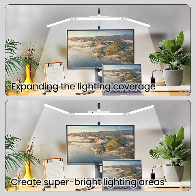 Led Desk Lamp for Home Office, Ultra Bright Touch-Dimming Architect Table Lamp with Clamp, 24W Adjustable Foldable Three Swing Arm Eyecare Led Desk Light with Infrared Sensor -White - LeafyLoom