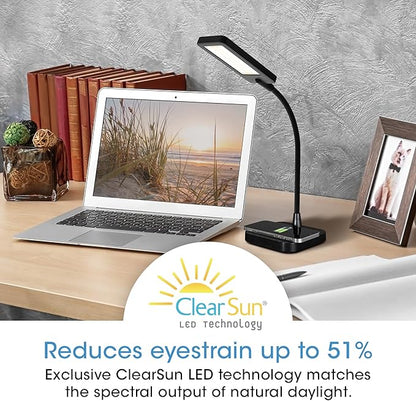 OttLite ClearSun LED Desk Lamp with Wireless Charging - 3 Color Temperature Modes, Flexible Gooseneck - Task Lamp for Home, Reading, Office & College Dorms - LeafyLoom