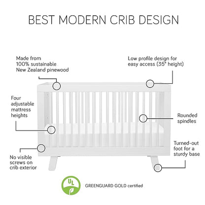 Babyletto Hudson 3-in-1 Convertible Crib with Toddler Bed Conversion Kit in White, Greenguard Gold Certified , 53.75x29.75x35 Inch (Pack of 1) - LeafyLoom