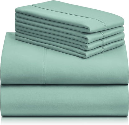 LuxClub 6 PC Full Sheet Set, Breathable Luxury Bed Sheets, Deep Pockets 18" Eco Friendly Wrinkle Free Cooling Bed Sheets Machine Washable Hotel Bedding Silky Soft - Light Teal Full - LeafyLoom