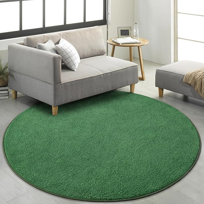 Round Area Rugs for Bedroom Living Room, 4x4 Green Super Soft Comfy Thickened Memory-Foam Indoor Circle Carpets, Modern Aesthetic Minimalist Carpet for Boys Girls Adults Nursery Home Décor - LeafyLoom