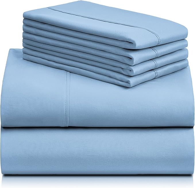 LuxClub 6 PC California King Sheet Set, Breathable Luxury Bed Sheets, Deep Pockets 18" Wrinkle Free Cooling Sheets Machine Washable Hotel Bedding Silky Soft - Sky Cal King - LeafyLoom