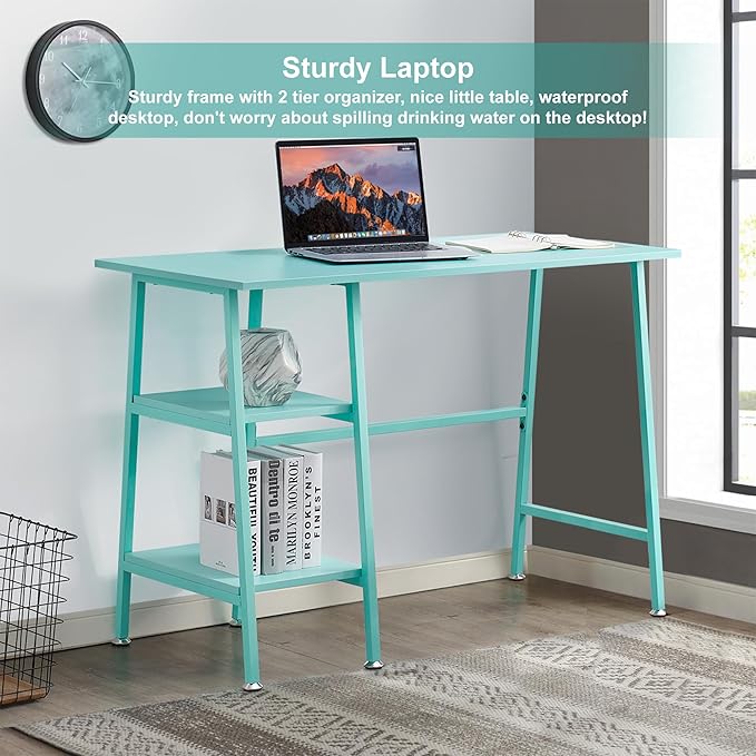 VECELO 43 Inch Computer, Writing Home Office Hutch Workstation with Shelf Storage Desk 43", Classic Blue - LeafyLoom