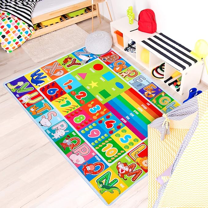 Playtime Collection ABC, Numbers and Shapes Educational Area Rug Soft Toddlers Kids Play Rug Mat Learning Mat for Classroom Bedrooms 78x59 Inch - LeafyLoom