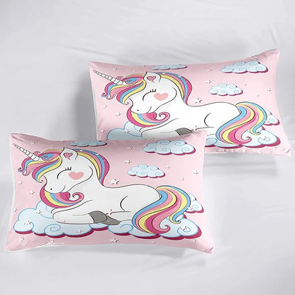 Kids Comforter Bedding Set Twin Size, 3 Piece Super Soft Breathable Print Kids Bedding Sets for Girls, Machine Washable Durable Comforter Set with Comforter and 2 Pillowcases (Twin, Pink Unicorn) - LeafyLoom