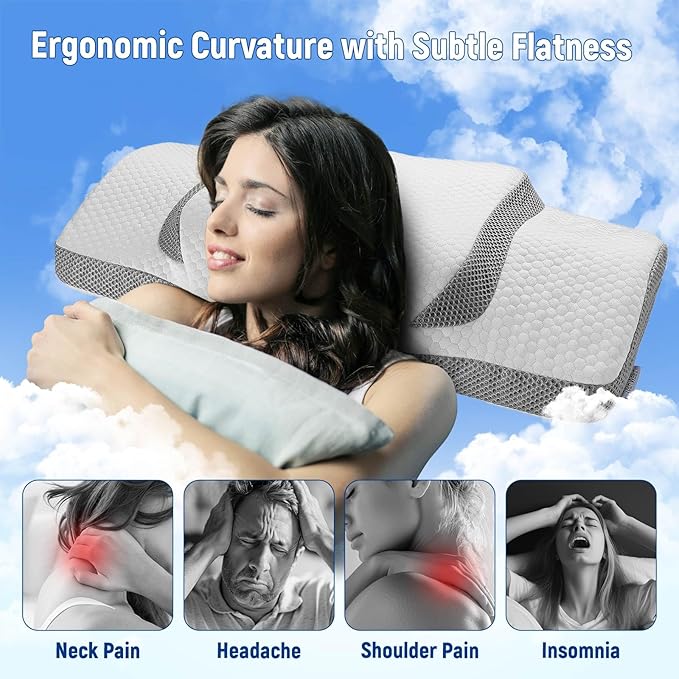 Firm Odorless Pillow Cervical Memory Foam Pillow Pain Relief Pillow for Neck and Shoulder Ergonomic Cooling Bed Pillow Side Back Sleeper - LeafyLoom