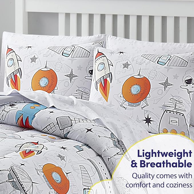 Kids Bedding Set Bed in a Bag for Boys and Girls Toddlers Printed Sheet Set and Comforter , Full, Floating in Space - LeafyLoom